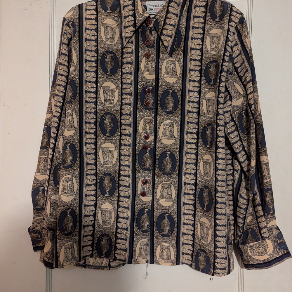 Vintage 80's Grecian/Roman Pattern Blouse
